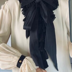 Off-White & Black Silk Blouse